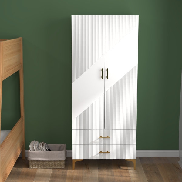 Mercer41 Rahmeir 2 Door 2 Drawers, White Armoires, Wardrobe